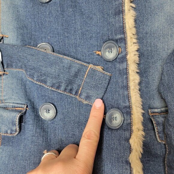 Dollhouse Penny Lane Jean Jacket Womens M Blue Denim Sherpa Lined Stretch Retro - Picture 6 of 12